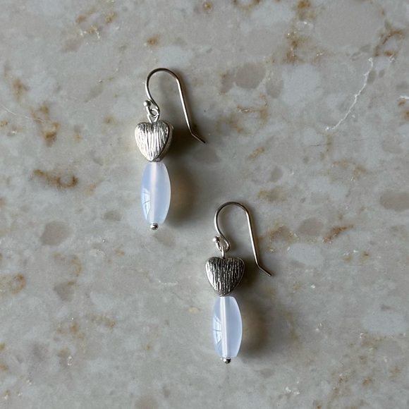 NWOT Sundance Kind Heart Earrings, Blue Chalcedony, Sterling Silver, Pewter